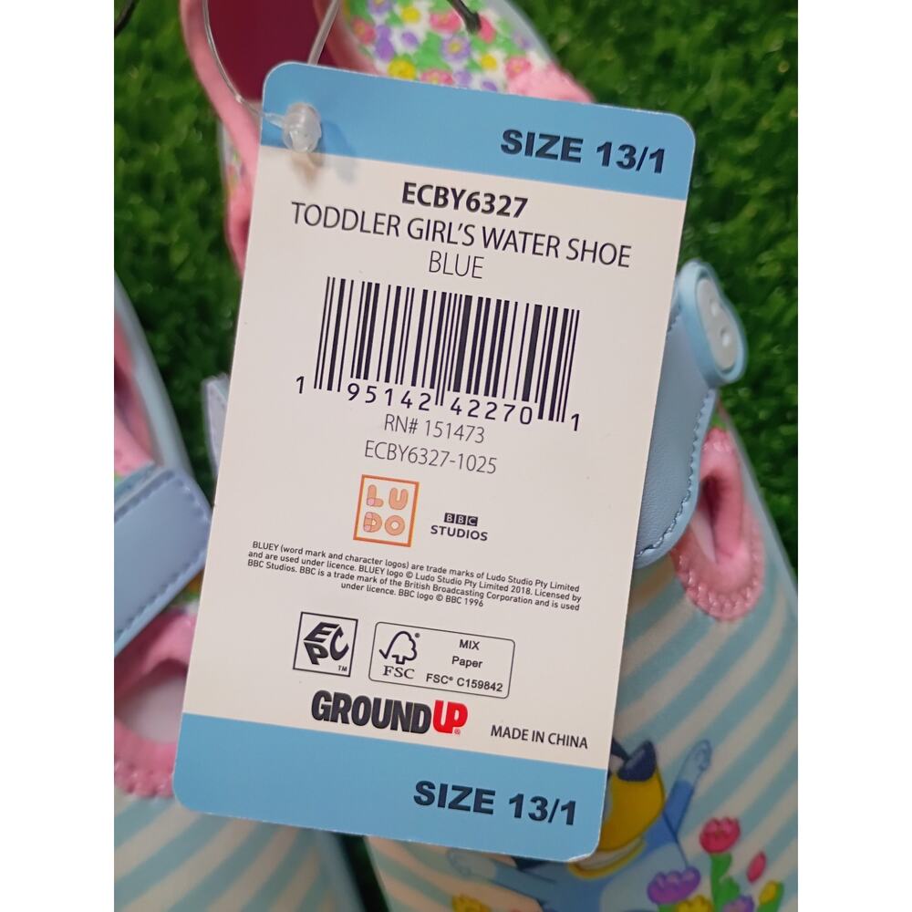 Ground Up Bluey Toddler Water Shoes - Blue & White Stripe13/1 - Picture 2 of 7